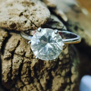 Solitaire Ring Rhinestone Silver Tone Clear Round Stone Size 9 Classic Prong